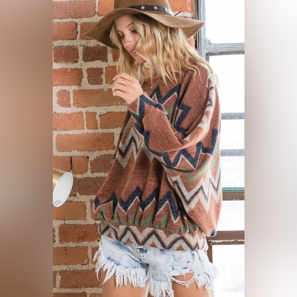 Zigzag Pattern Soft Brushed Dolman Top - Picture 6 of 8